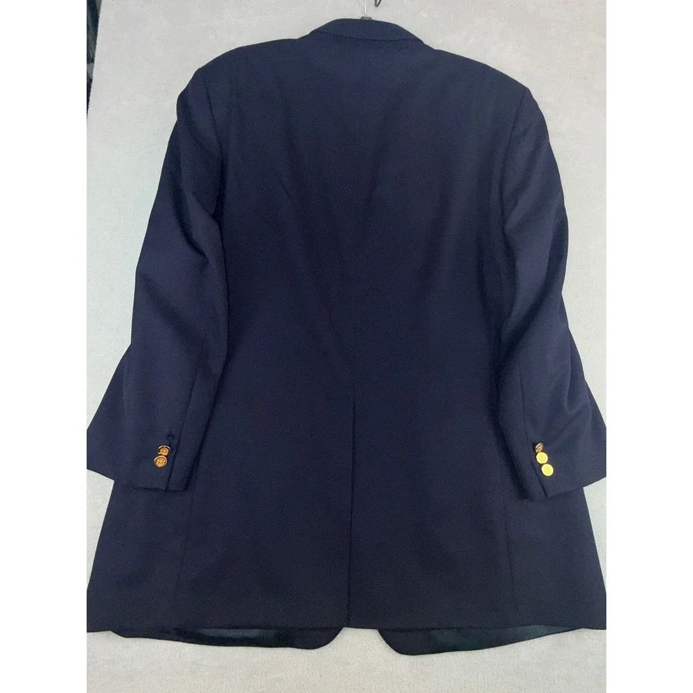 Joseph & Feiss Mens‎ 46L Navy Blue Worsted Wool Blazer Gold Buttons (1 Missing)